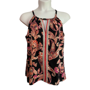 Studio by JPR Black Tank Top with Pink and Orange Paisley Print